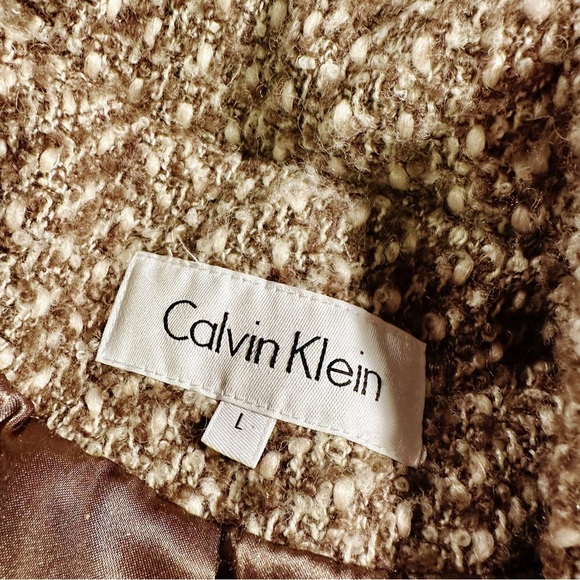 Calvin Klein Women’s Brown Tweed Wool Blend Asymmetrical ‘Walker’ Coat Size L - Picture 3 of 16
